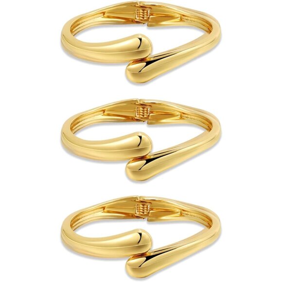 Trendy Gold-3 Pc Bangle bracelet Women teen chunky adjustable twist cuff jewelry - Picture 4 of 7